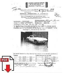 1966 Chevrolet Corvette (19437) FIA homologation form PDF download